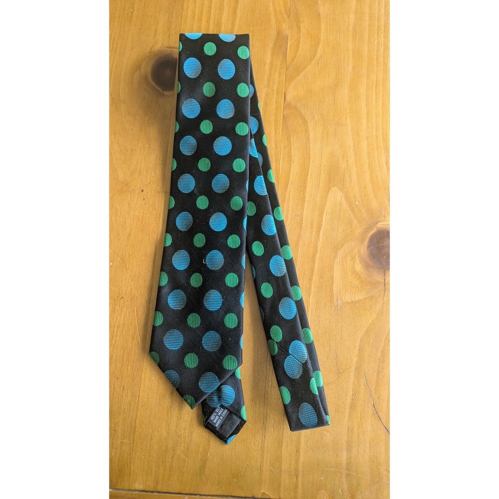 Irvine Park Mens‎ Silk Necktie Black Teal Green Polka Dot Hand Made Classic Tie